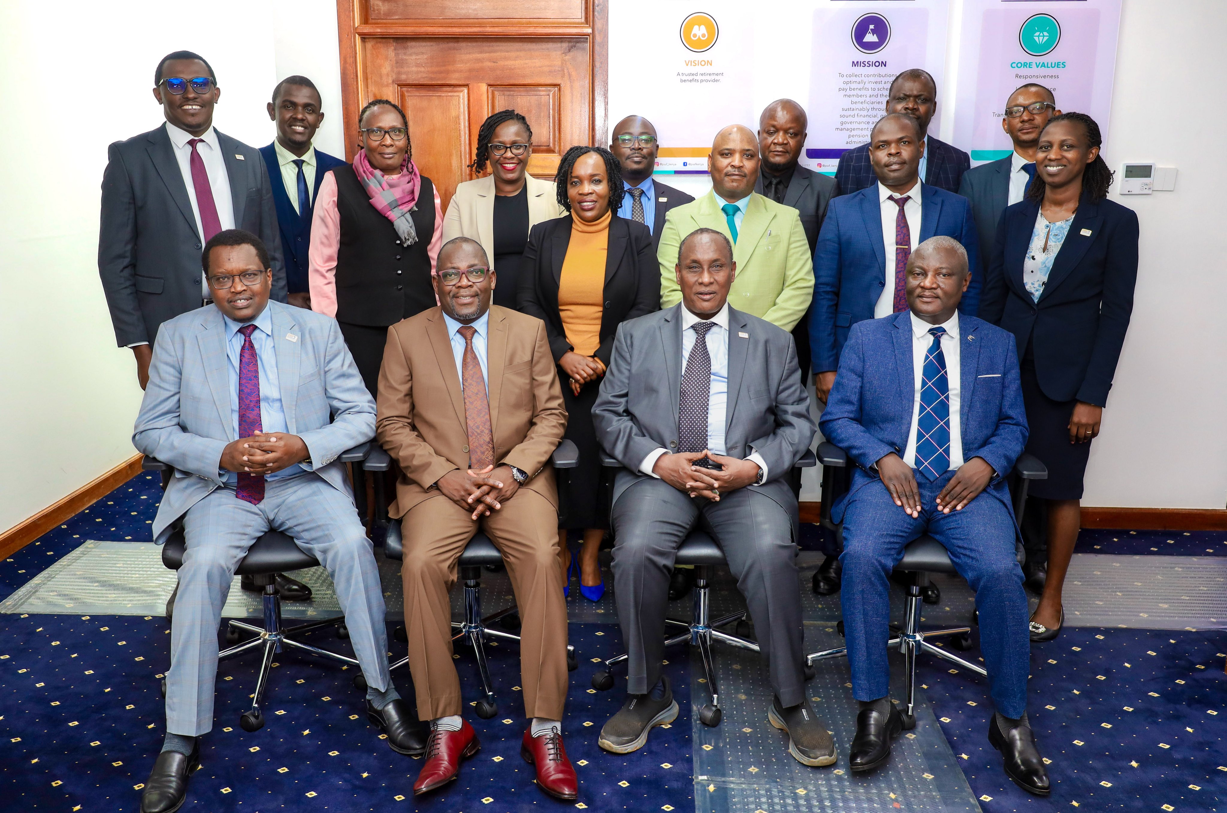 PSSF leadership and the Zambia’s Public Service Pensions Fund (PSPF) delegation pose for a photo